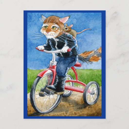 Funny Cat équitation Tricycle carte postale (Devant)