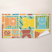 Funny cat fabric patchwork wallpaper, abstract naa badhanddoek (Badhanddoek)