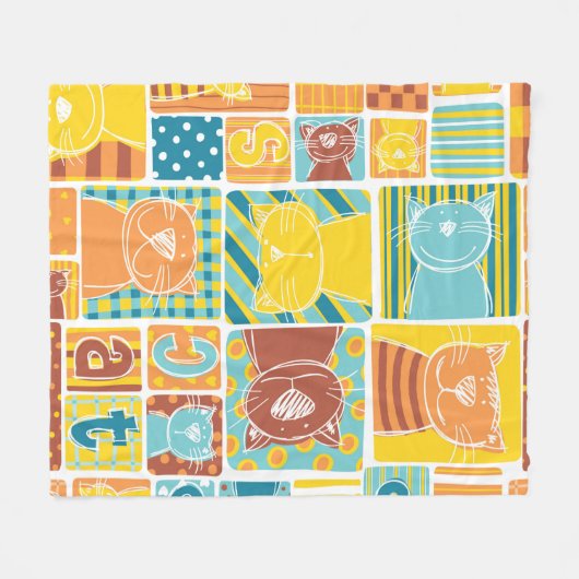 Funny cat fabric patchwork wallpaper, abstract naa fleece deken (Voorkant (Horizontaal))