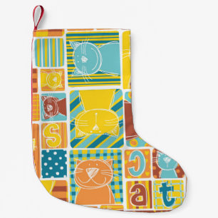 Funny cat fabric patchwork wallpaper, abstract naa kleine kerstsok