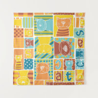 Funny cat fabric patchwork wallpaper, abstract naa