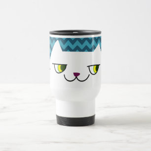 Funny Cat Face   Blue Zig Zag Pattern Travel Mug Reisbeker