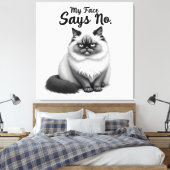 Funny Cat Face Illustration – Minimal Cute Cat Art Canvas Afdruk (Insitu (Slaapkamer))