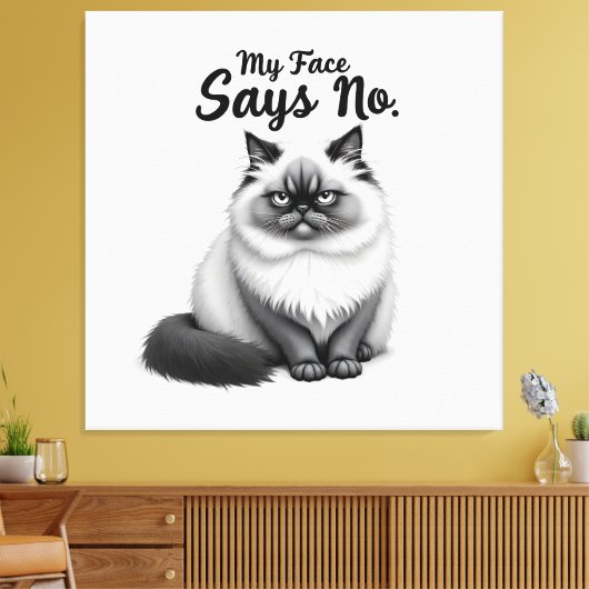Funny Cat Face Illustration – Minimal Cute Cat Art Canvas Afdruk (Insitu (Woonkamer))