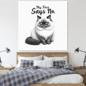 Funny Cat Face Illustration – Minimal Cute Cat Art Canvas Afdruk (Insitu (Slaapkamer))