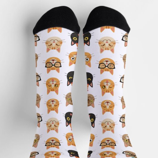 Funny Cat Faces Pattern Crew Socks Sokken (Top)