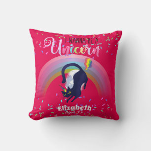 Funny Cat Farting Rainbows Wanabe Unicorn Girls Kussen
