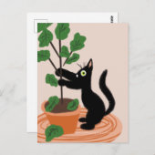 Funny Cat Fig Tree Potot Planten Hand Drawn Briefkaart (Voorkant / Achterkant)