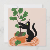 Funny Cat Fig Tree Potted Planten Hand Drawn Kaart (Voorkant)
