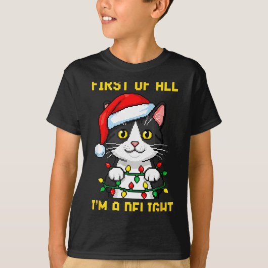 Funny Cat First Of All I'm A Delight Retro Gaming  T-shirt (Voorkant)