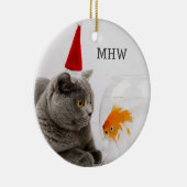 Funny Cat & Fish custom monogram ornament (Rechts)
