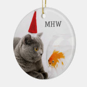 Funny Cat & Fish custom monogram ornament (Links)