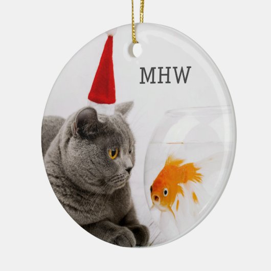 Funny Cat & Fish custom monogram ornament (Links)