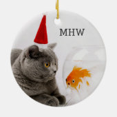 Funny Cat & Fish custom monogram ornament (Achterkant)