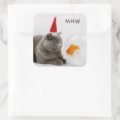 Funny Cat & Fish custom monogram stickers (Tas)