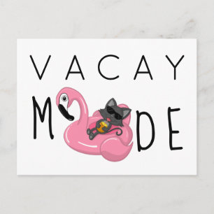 Funny Cat Flamingo Vacay Mode Vacking Briefkaart