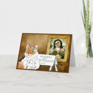 Funny cat fresco restoration Thank You card Bedankkaart