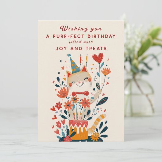 Funny Cat Garden Verjaardagsuitnodiging Kaart (Staand voorkant)