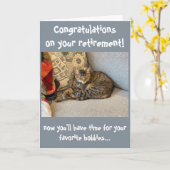 Funny Cat Gefeliciteerd met Kaart pensionering (Gele Bloem)