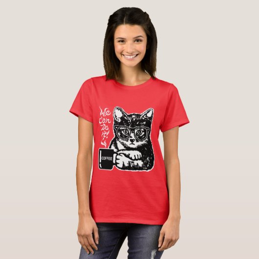Funny cat gemotiveerd door koffie t-shirt (Voorkant volledig)