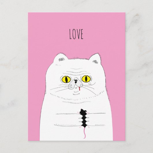 Funny Cat Gifting a Mouse LOVE Briefkaart (Voorkant)