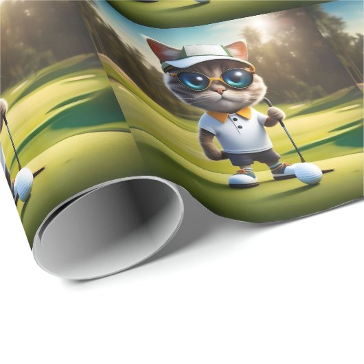 Funny Cat Golf Player, Cadeaupapier (Rol Hoek)