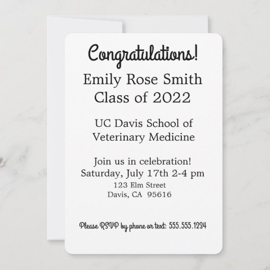 Funny Cat Graduation Faire-part ou Grad Party (Dos)