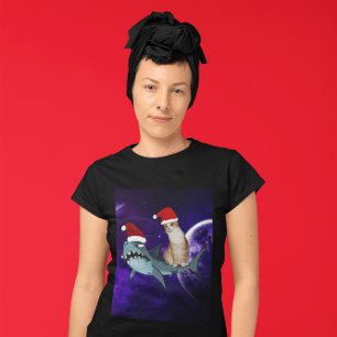 FUNNY CAT & HAARK IN DE RUIMTE KERST T-shirts