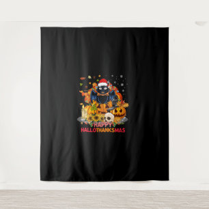 Funny Cat Happy Hanksmas Halloween Thanksgiv Wandkleed