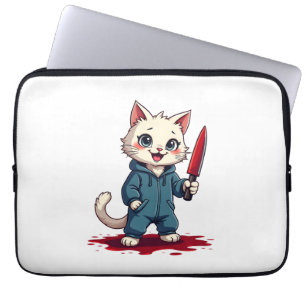 Funny Cat Horror Movies Cute Halloween voor kat ki Laptop Sleeve