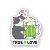 Funny Cat Hugging Green Beer Mug True Love Sticker (Voorkant)