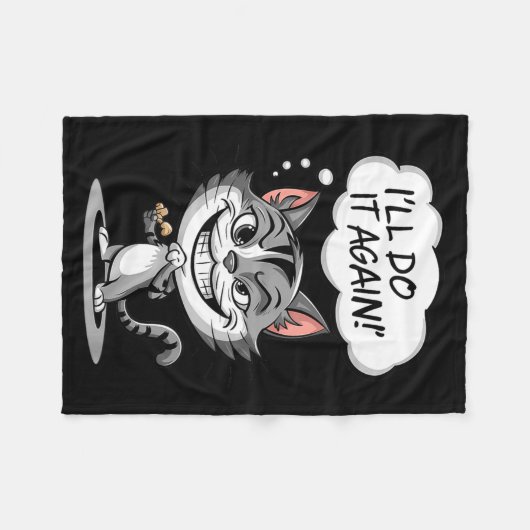 Funny Cat I'll Do It Again  Fleece Deken (Voorkant (Horizontaal))
