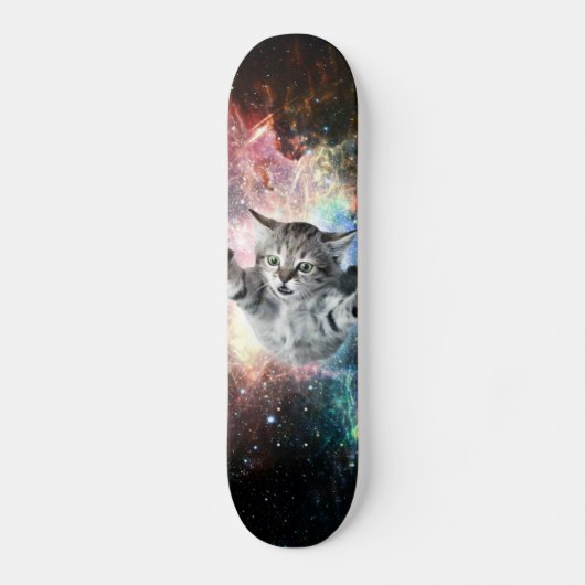 Funny cat in de ruimte skateboard (Voorkant)
