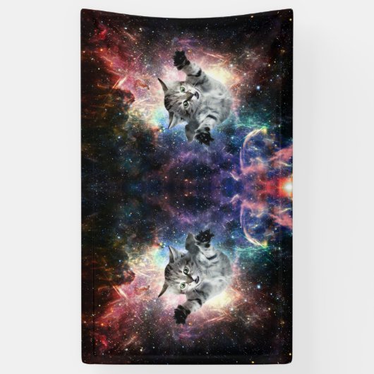 Funny cat in de ruimte spandoek (Verticaal)