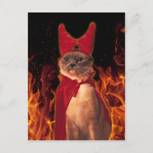 Funny Cat in Halloween Devil Costume Briefkaart