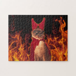 Funny Cat in Halloween Devil Costume Legpuzzel