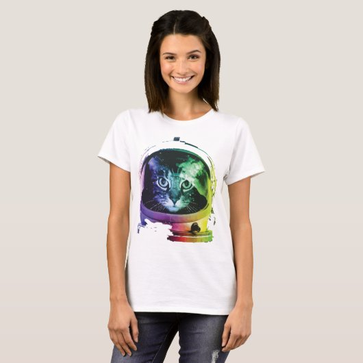 Funny Cat in Space T-Shirt (Voorkant volledig)