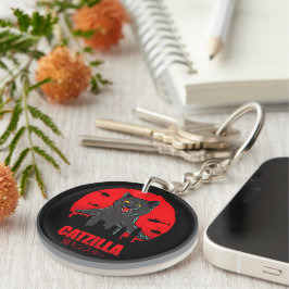 Funny Cat Japanese Themed Catzilla Monster Sleutelhanger