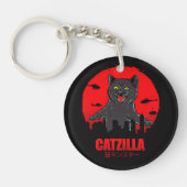 Funny Cat Japanese Themed Catzilla Monster Sleutelhanger (Voorkant)