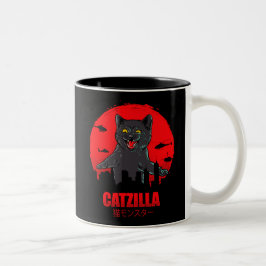 Funny Cat Japanese Themed Catzilla Monster Tweekleurige Koffiemok