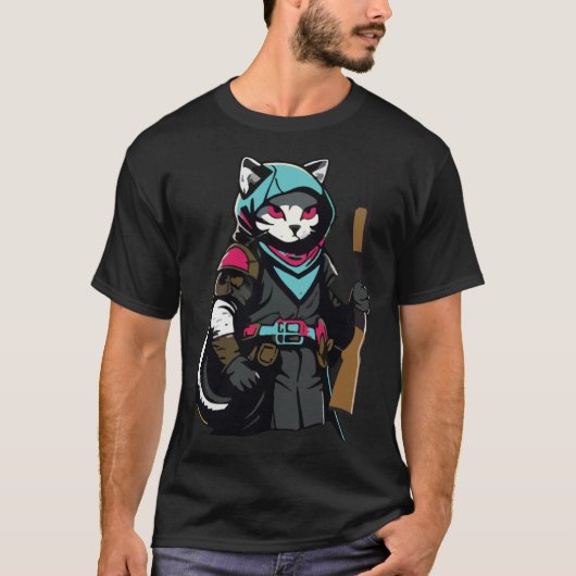 Funny Cat Kat Pew Pistool Meme Geweer Lover Pullov T-shirt (Voorkant)
