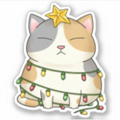 Funny Cat kerstboom Sticker (Voorkant)