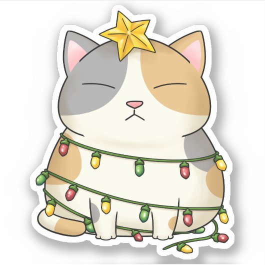 Funny Cat kerstboom Sticker (Voorkant)