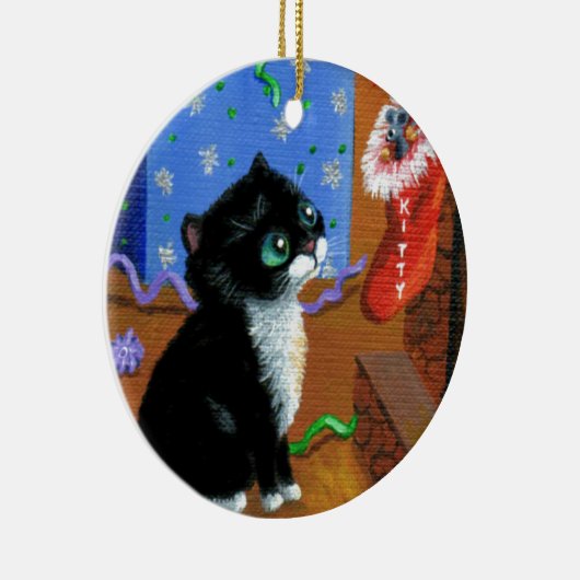 Funny Cat Kerstmis Tuxedo Kitten Mouse Keramisch Ornament (Rechts)