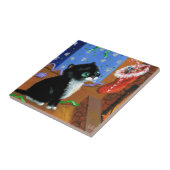 Funny Cat Kerstmis Tuxedo Kitten Mouse Tegeltje (Zijkant)