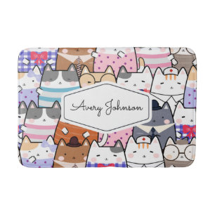 Funny Cat Kitten Whimsical Pattern Kinder Bathroom Badmat