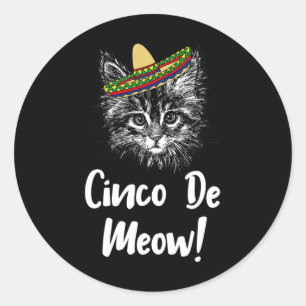 Funny Cat Kitty Meow Cinco De Mayo T-shirt Voor Ka Ronde Sticker