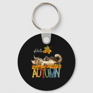 Funny Cat Leaf Herfst Hallo Schattigee Sleutelhanger