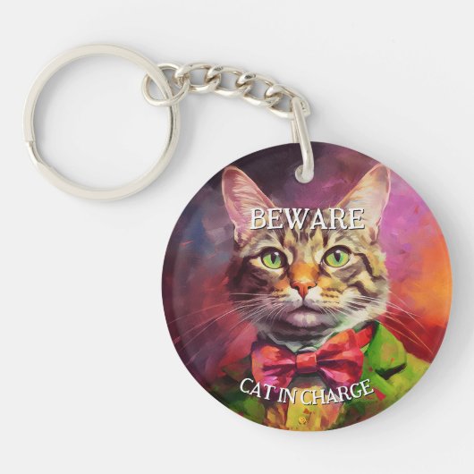 Funny Cat Leuk Kat Kunstportret Sleutelhanger (Voorkant)