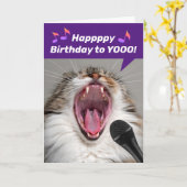 Funny Cat Louly zingt de Birthday Song Kaart (Gele Bloem)